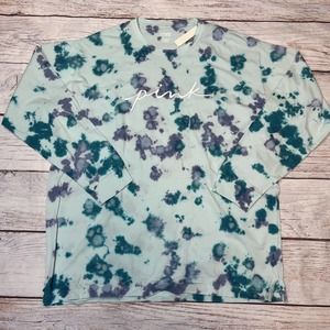 VICTORIA’S SECRET PINK Retired Campus Tee Embroidered TIE DYE SCRIPT XL